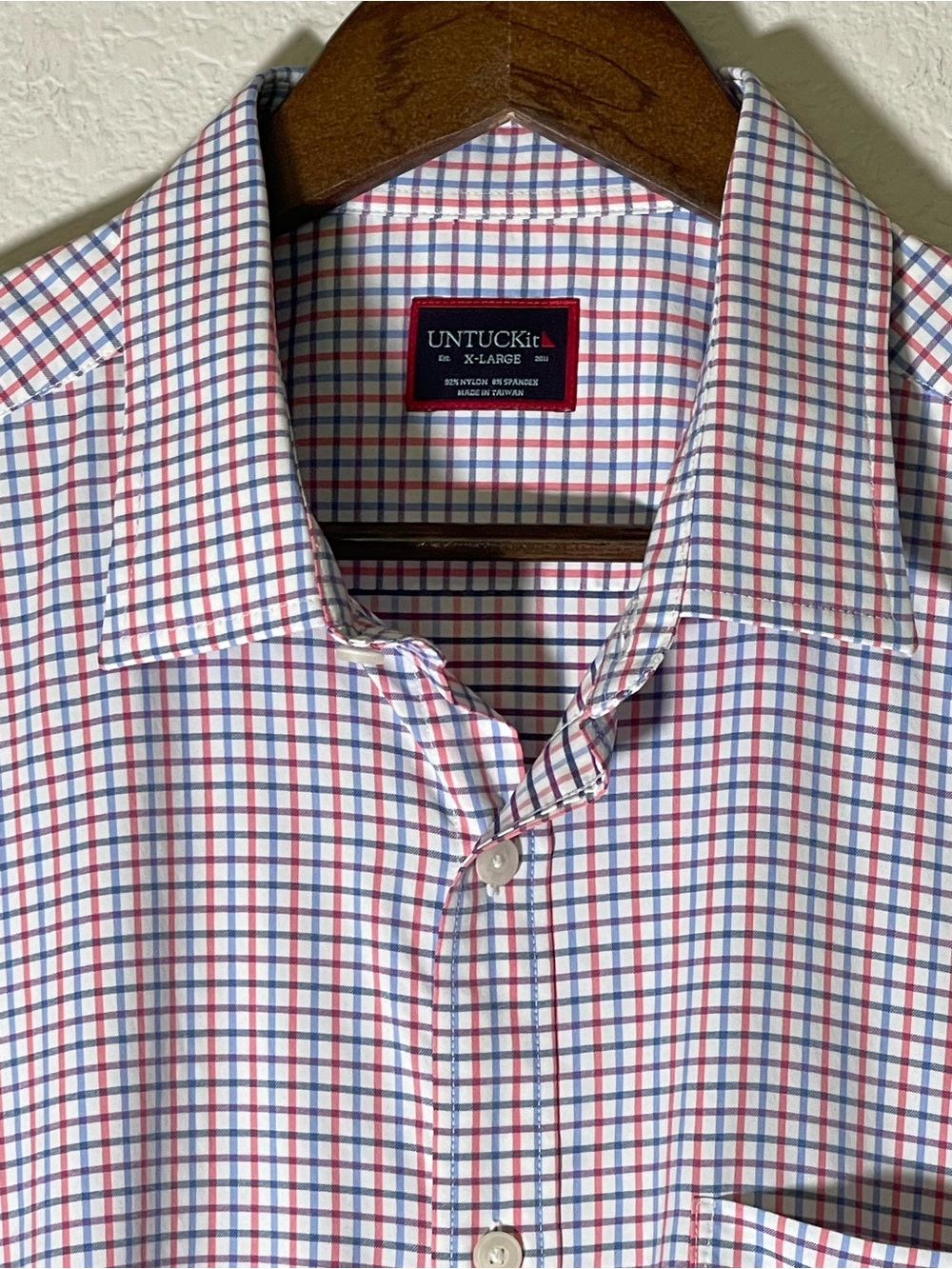 UnTuckIt Mens Short Sleeve Silky Soft Button Down Shirt Size XL Tartan Plaid